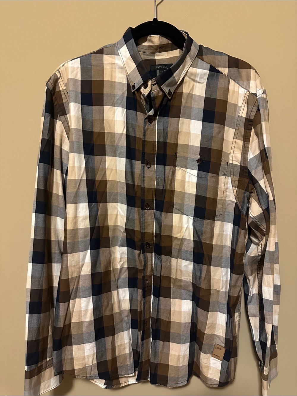 Rw& co Men's Plaid Button-Down Shirt - Brown/Navy/White